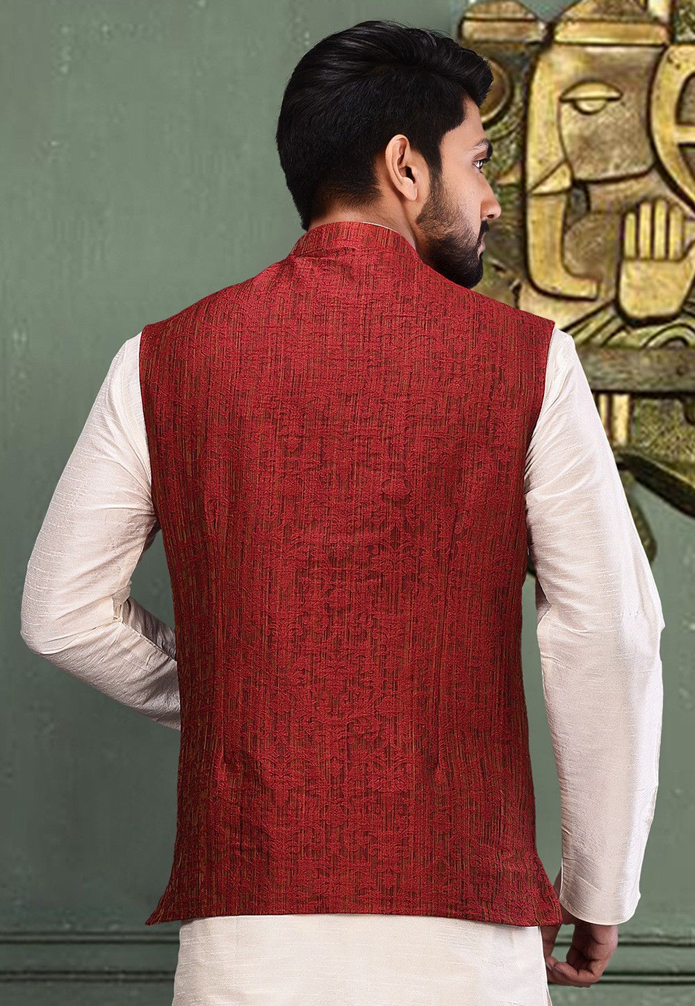 Red Jambeywer Nehru Jacket | Designer Festive Wear for Men