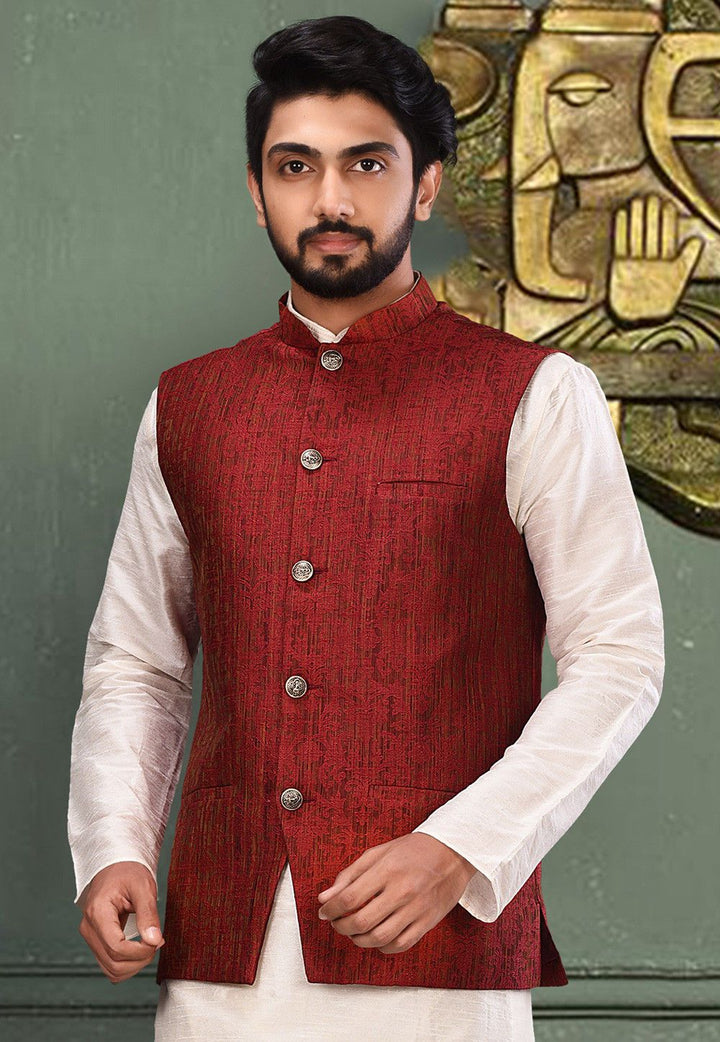 Red Jambeywer Nehru Jacket | Designer Festive Wear for Men