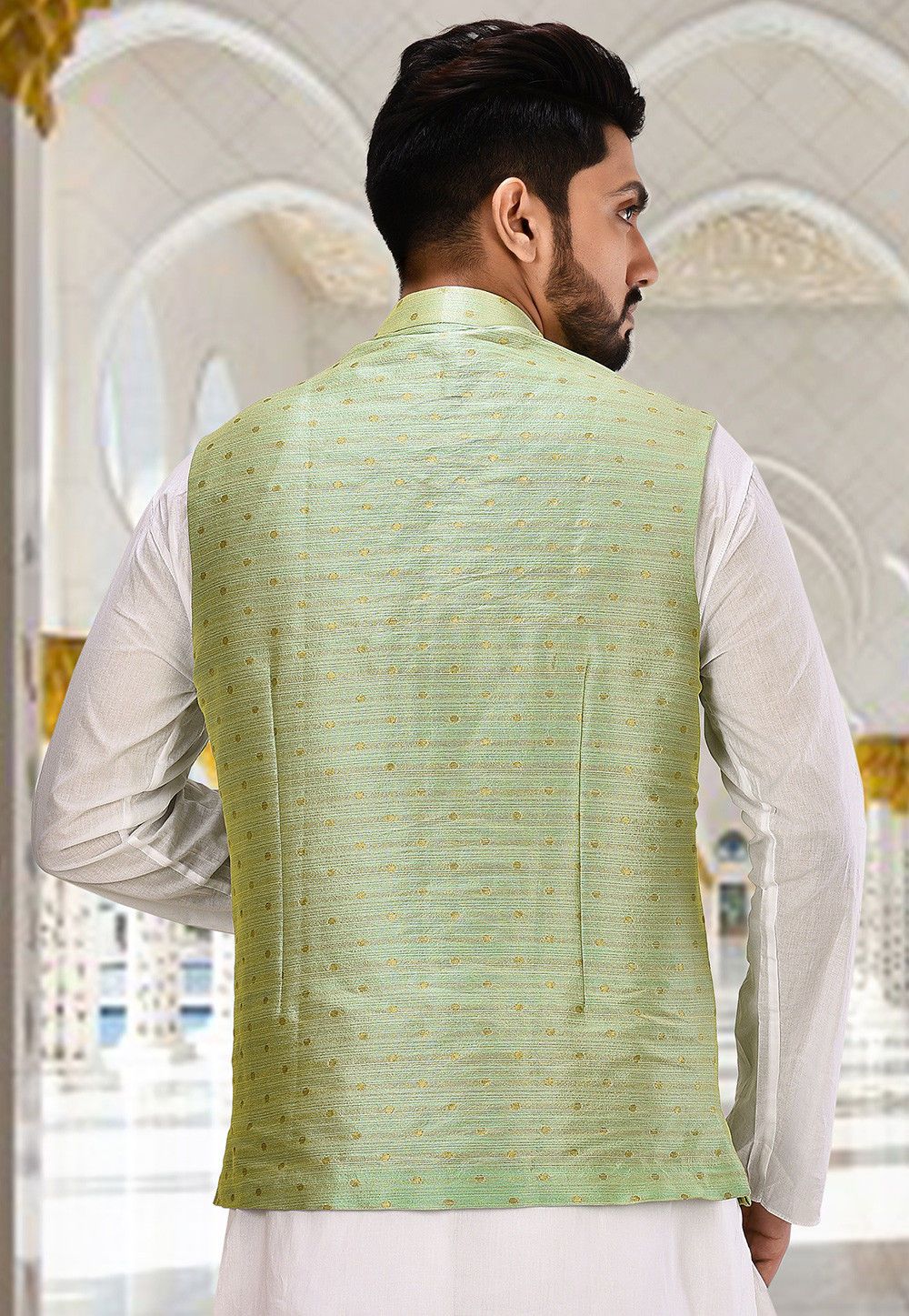 Pista Green Nehru Jacket | Cotton Slub Jambeywer Festive Wear