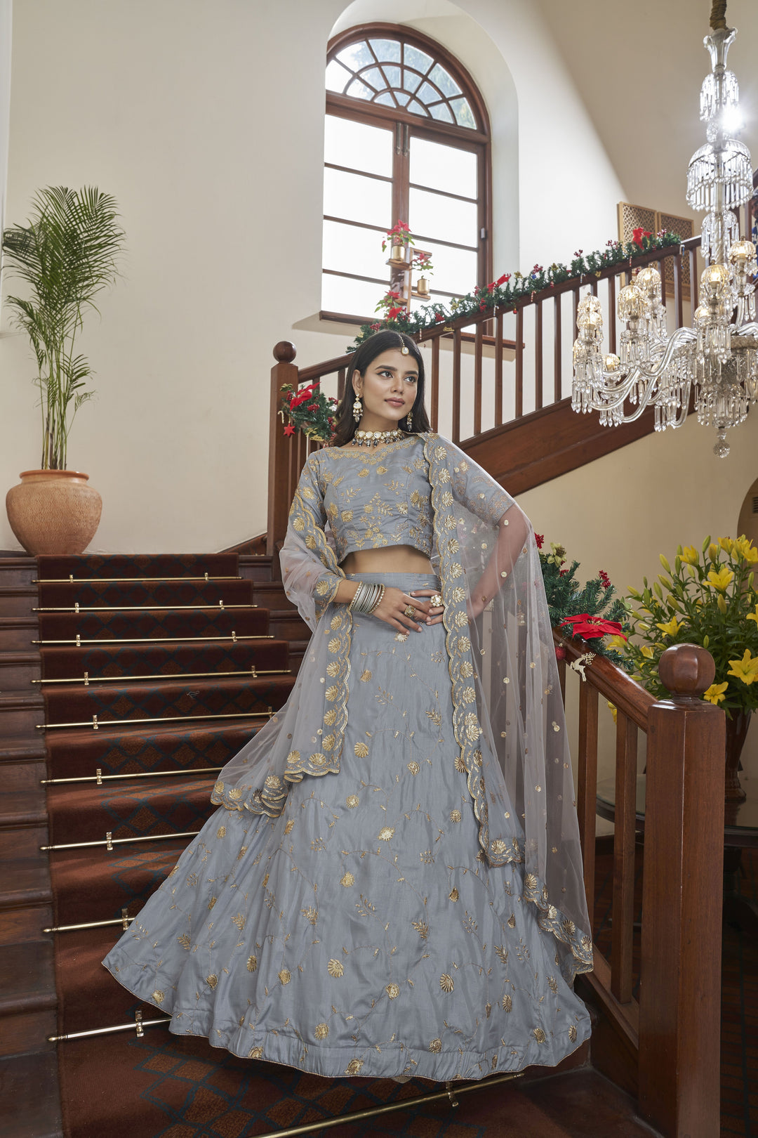 Art-Silk Jari Work Lehenga | Elegant Sequined Bridal Outfit for Weddings