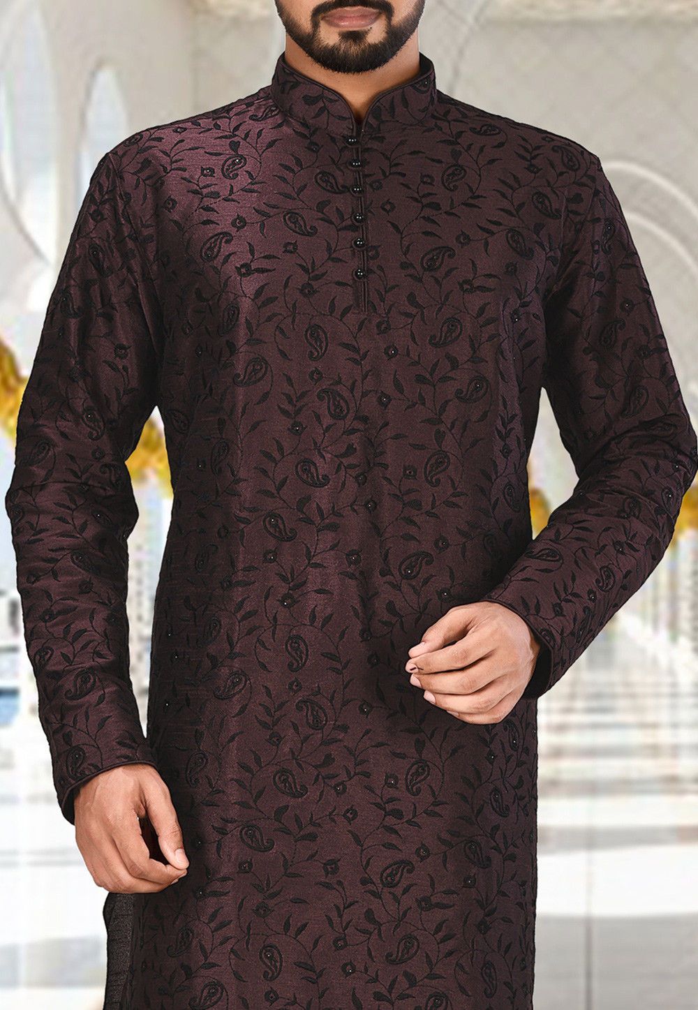 Designer Dupion Silk Kurta Pajama | Embroidered Elegance Festive Wear