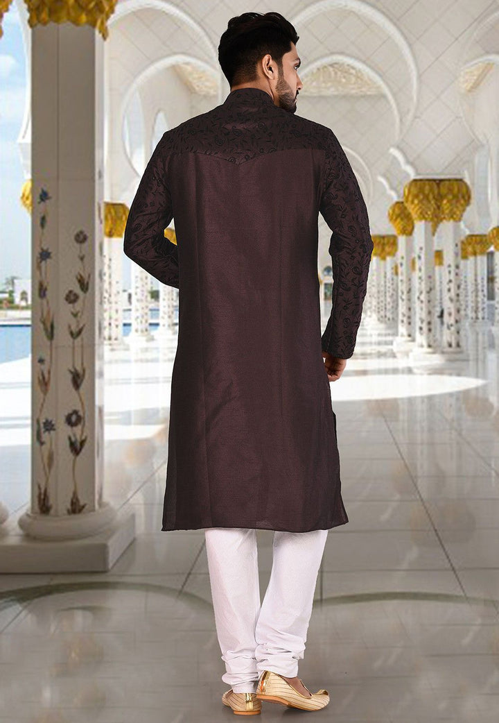 Designer Dupion Silk Kurta Pajama | Embroidered Elegance Festive Wear