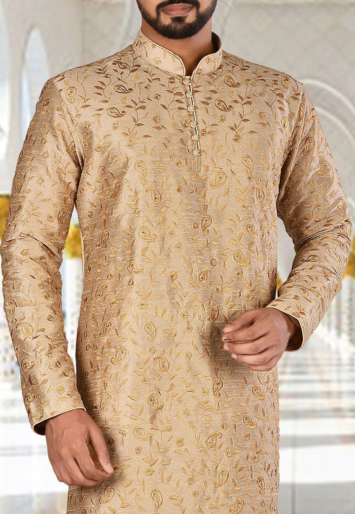 Designer Dupion Silk Kurta Pajama | Embroidered Elegance Festive Wear