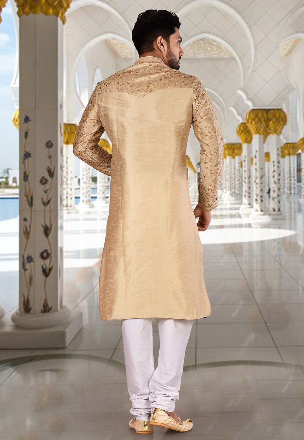 Designer Dupion Silk Kurta Pajama | Embroidered Elegance Festive Wear