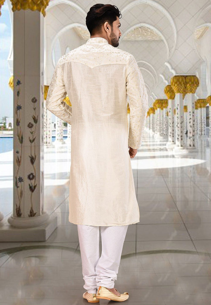 Designer Dupion Silk Kurta Pajama | Embroidered Elegance Festive Wear