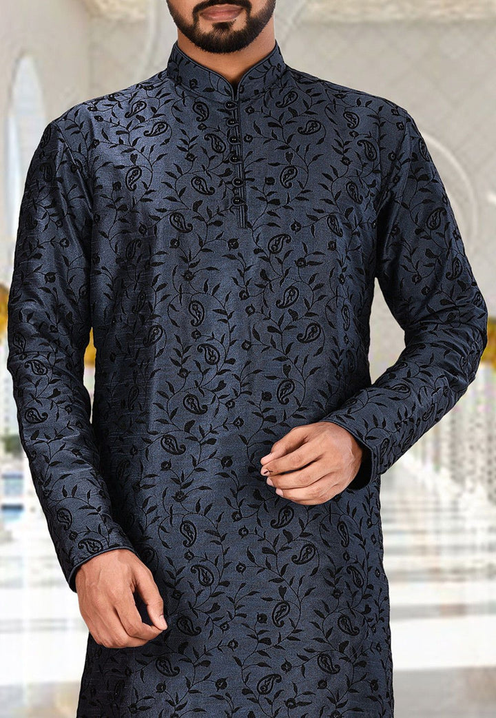 Designer Dupion Silk Kurta Pajama | Embroidered Elegance Festive Wear