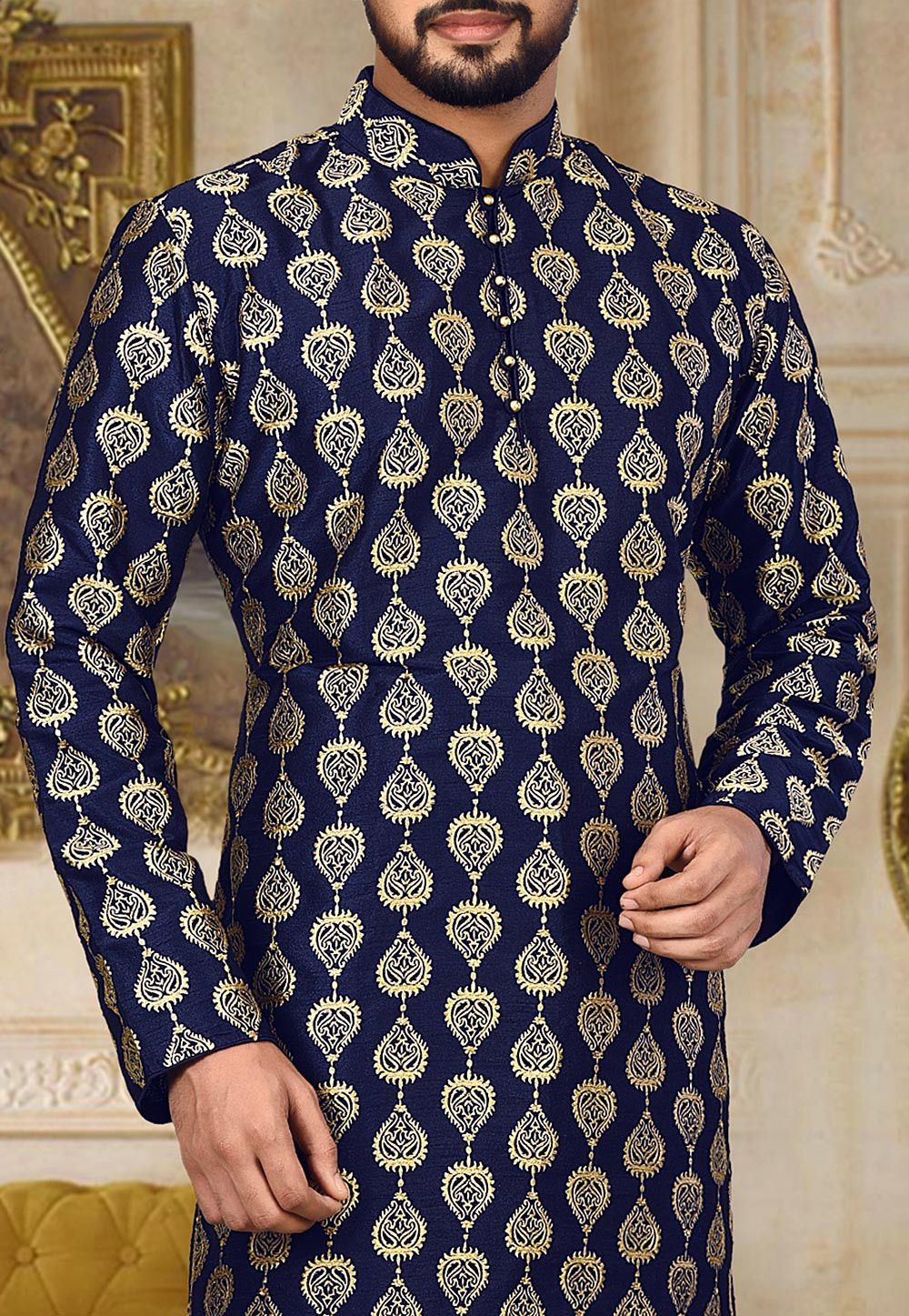 Embroidered Dupion Silk Kurta Set | Heavy Designer Work Festive Wear