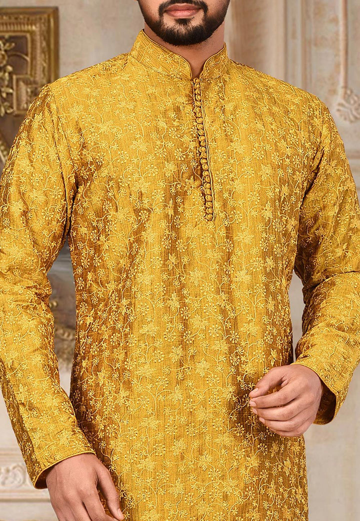 Mustard Yellow Kurta Pajama Set | Festive Wear Embroidered Kurta Set