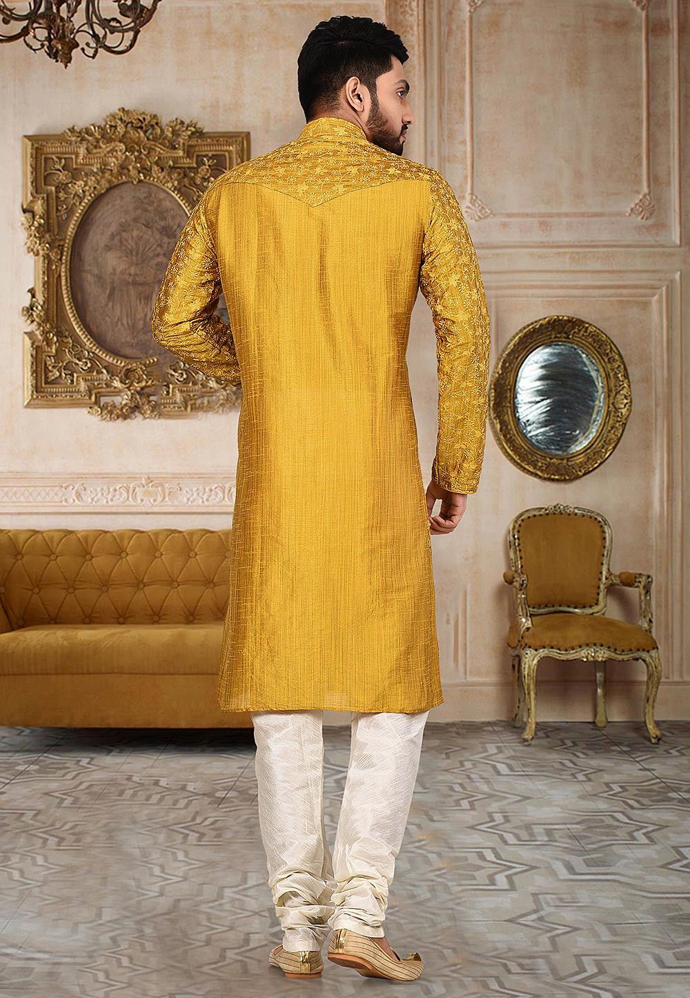 Mustard Yellow Kurta Pajama Set | Festive Wear Embroidered Kurta Set