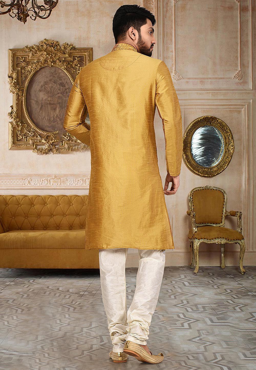 Dupion Silk Kurta Pajama | Designer Embroidered Men's Set Festive Wear