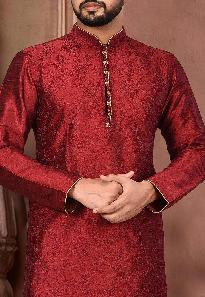 Dupion Silk Kurta Pajama | Designer Embroidered Men's Set Festive Wear