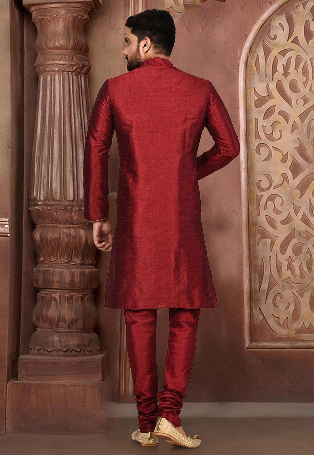 Dupion Silk Kurta Pajama | Designer Embroidered Men's Set Festive Wear