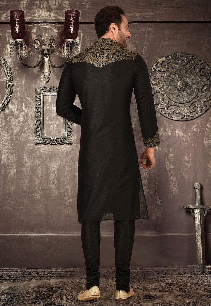 Stylish Black Kurta Pajama Set | Cotton Silk, Heavy Embroidery Work