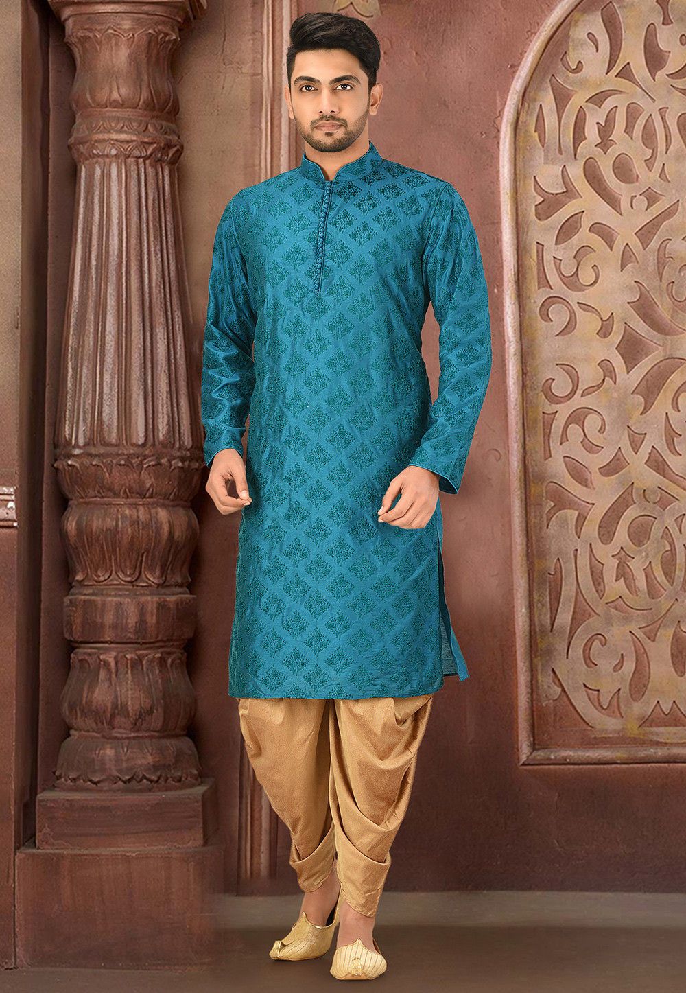 Blue Kurta with Pajama Set | Cotton Silk Men's Traditional Wear