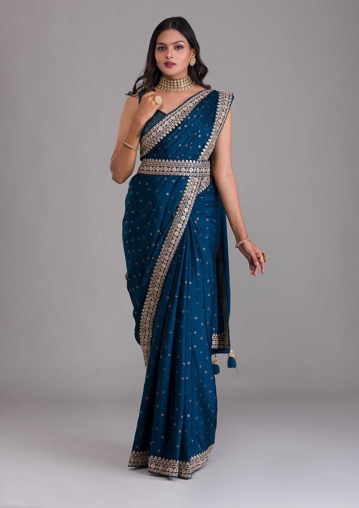 Art-Silk Sequined Saree with Embroidery | Perfect for Weddings & Festivals