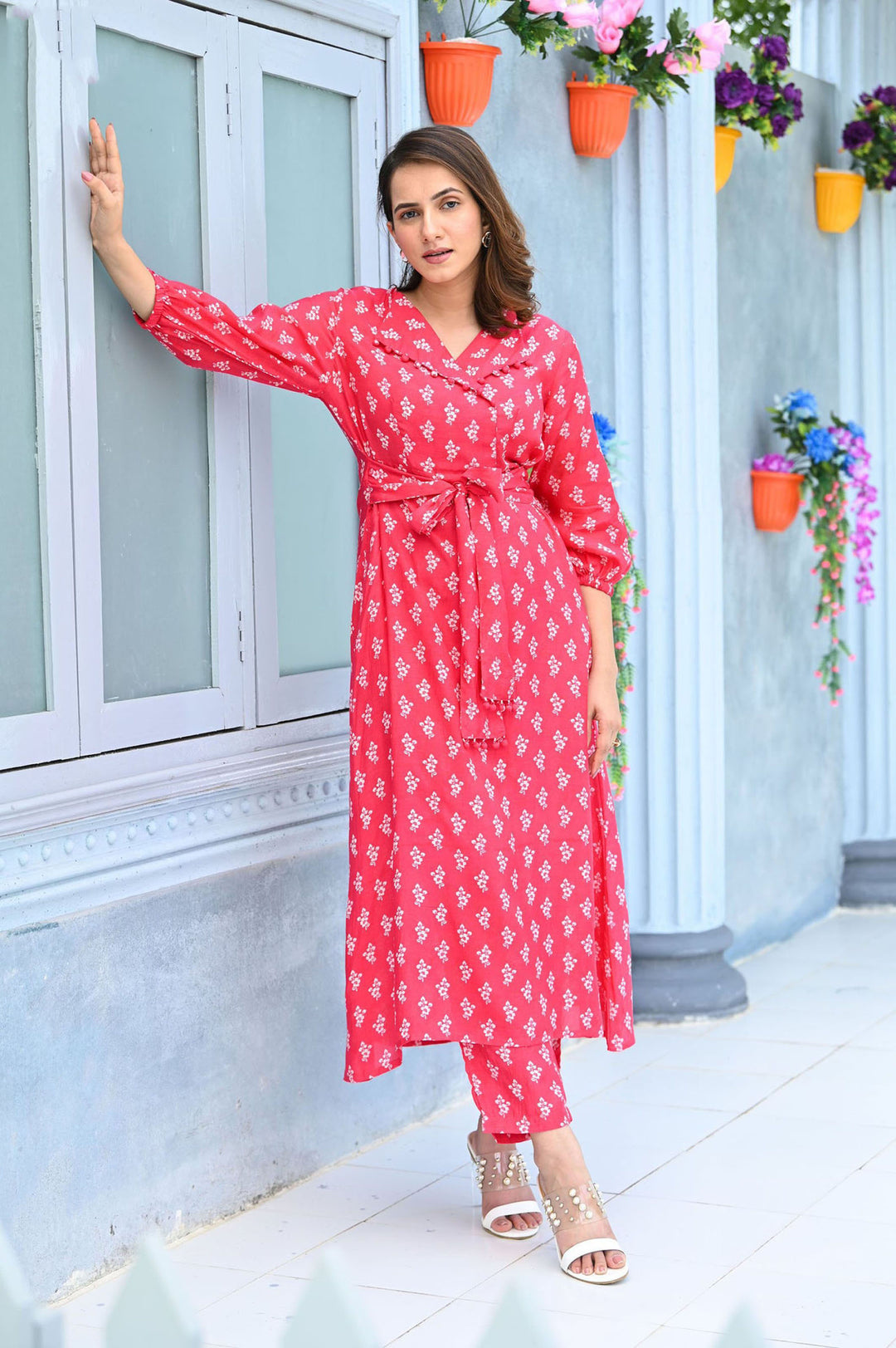 Designer Kurti Pant Set | Stylish Pink Kurti Set for Women