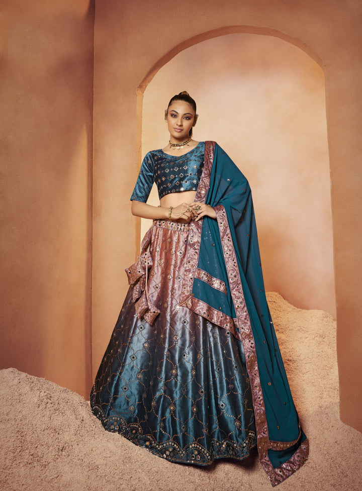 Velvet Sequined Bridal Lehenga | Mirror Embroidery for Weddings & Parties