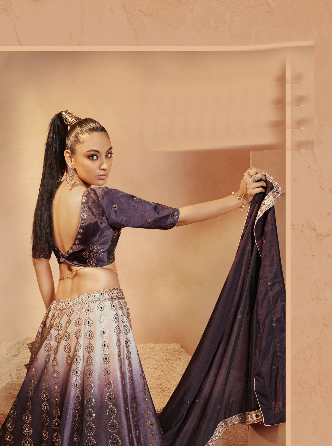 Velvet Sequined & Mirror Embroidery Lehenga | Bridal Wedding Wear