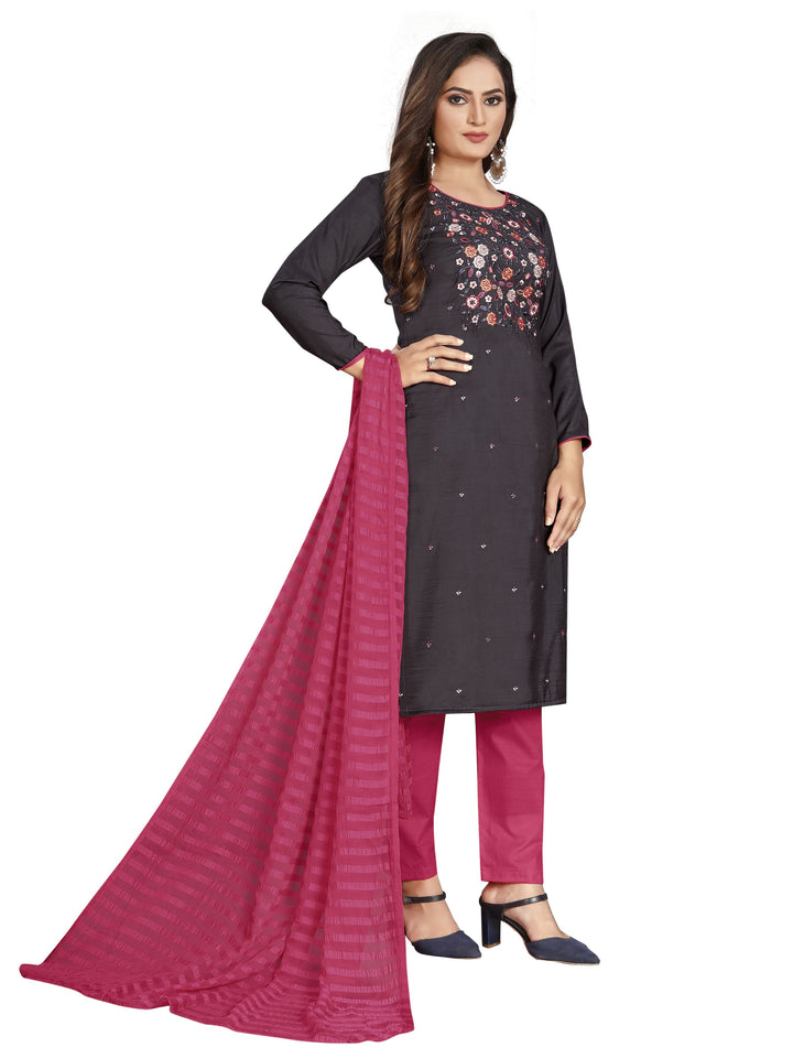 Embroidered Cotton Suit | Laila Patti Dupatta and Indo Cotton Bottom