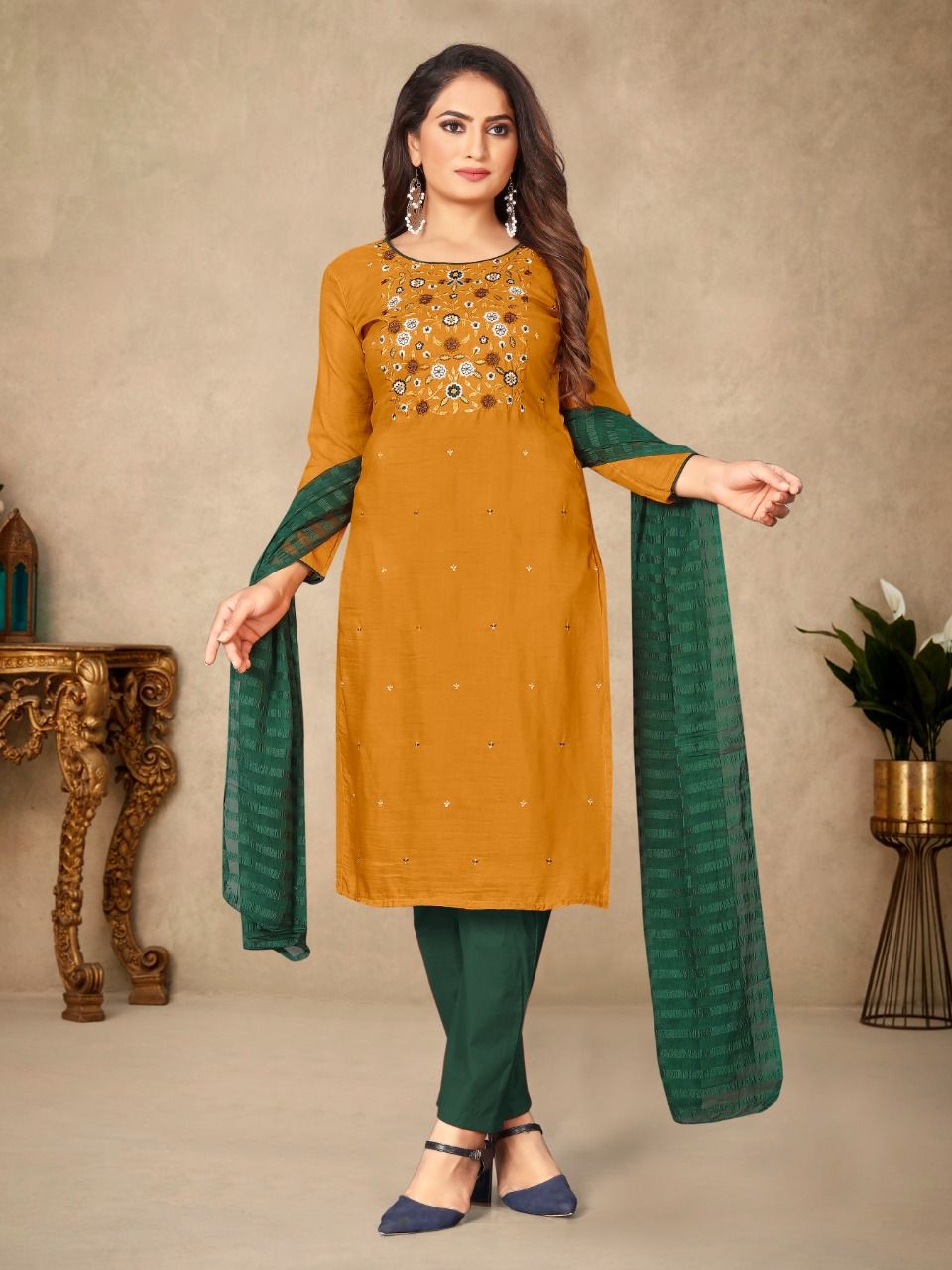 Embroidered Cotton Suit | Laila Patti Dupatta and Indo Cotton Bottom