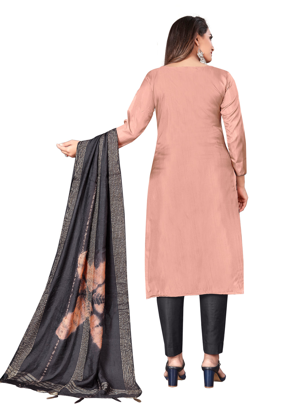 Embroidered Zara Silk Suit | Indo Cotton Bottom with Printed Dupatta