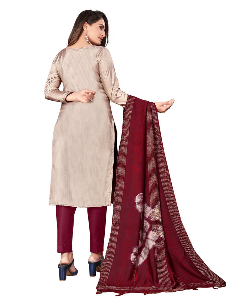 Embroidered Zara Silk Suit | Indo Cotton Bottom with Printed Dupatta