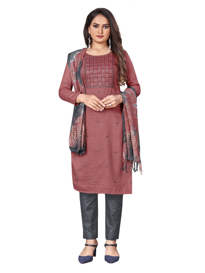 Embroidered Cotton Suit | Traditional Parampara Cotton with Printed Dupatta