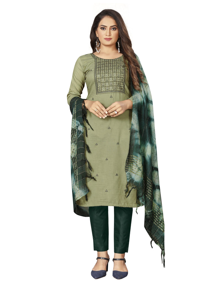 Embroidered Cotton Suit | Traditional Parampara Cotton with Printed Dupatta