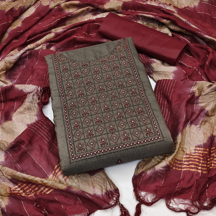 Embroidered Cotton Suit | Traditional Parampara Cotton with Printed Dupatta