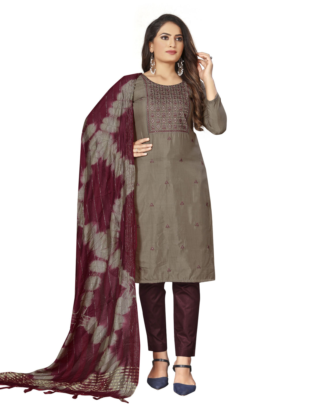 Embroidered Cotton Suit | Traditional Parampara Cotton with Printed Dupatta