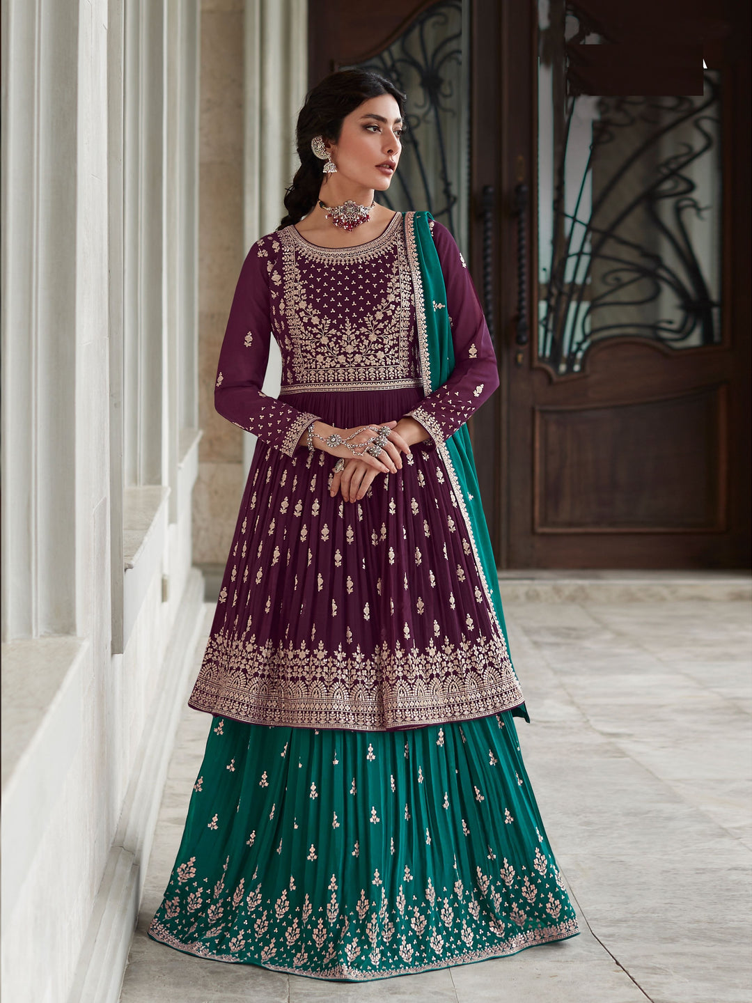 Purple Georgette Sharara Suit | Heavy Embroidery with Dupatta