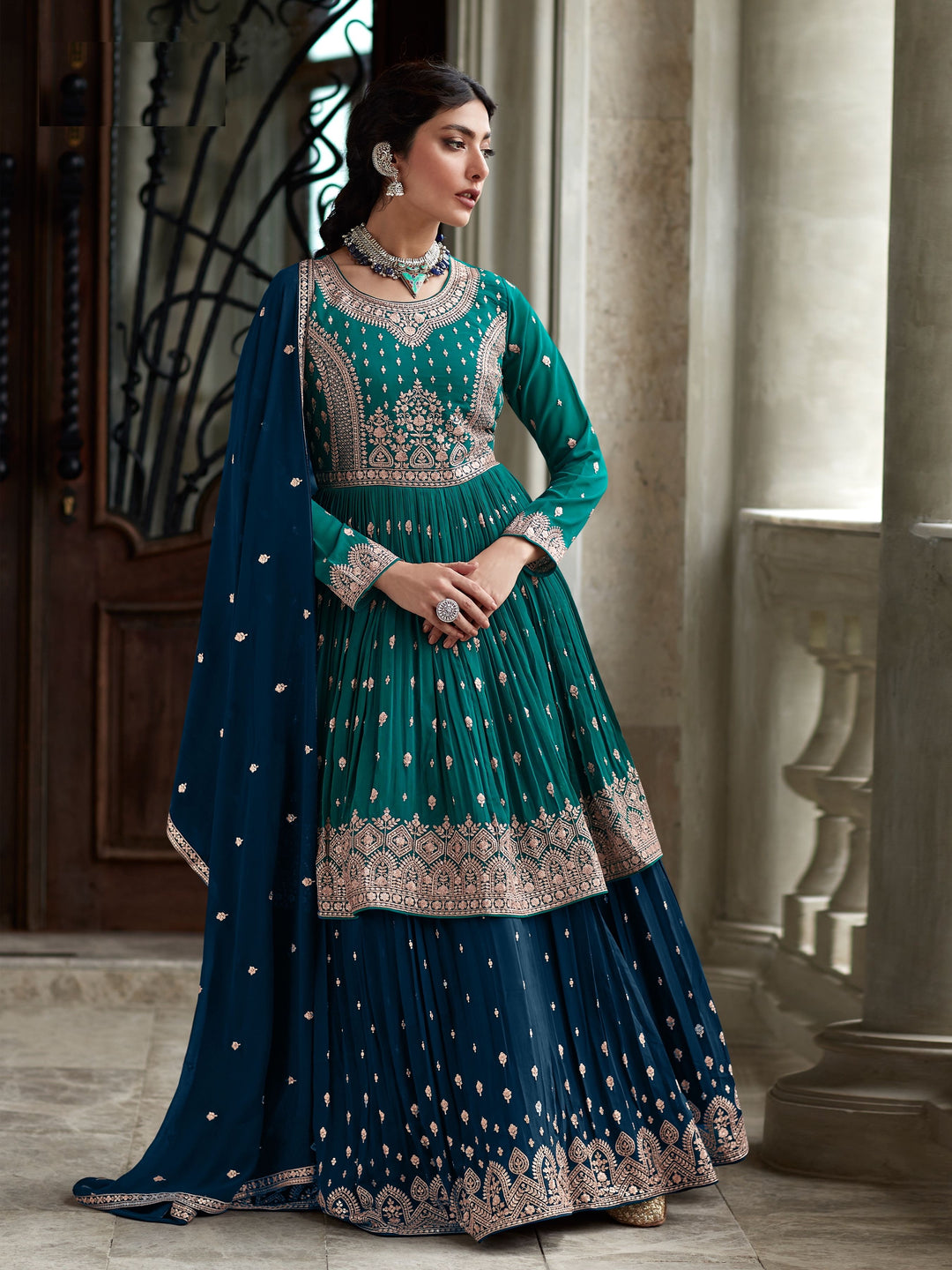 Rama Georgette Sharara Suit | Heavy Embroidery with Dupatta