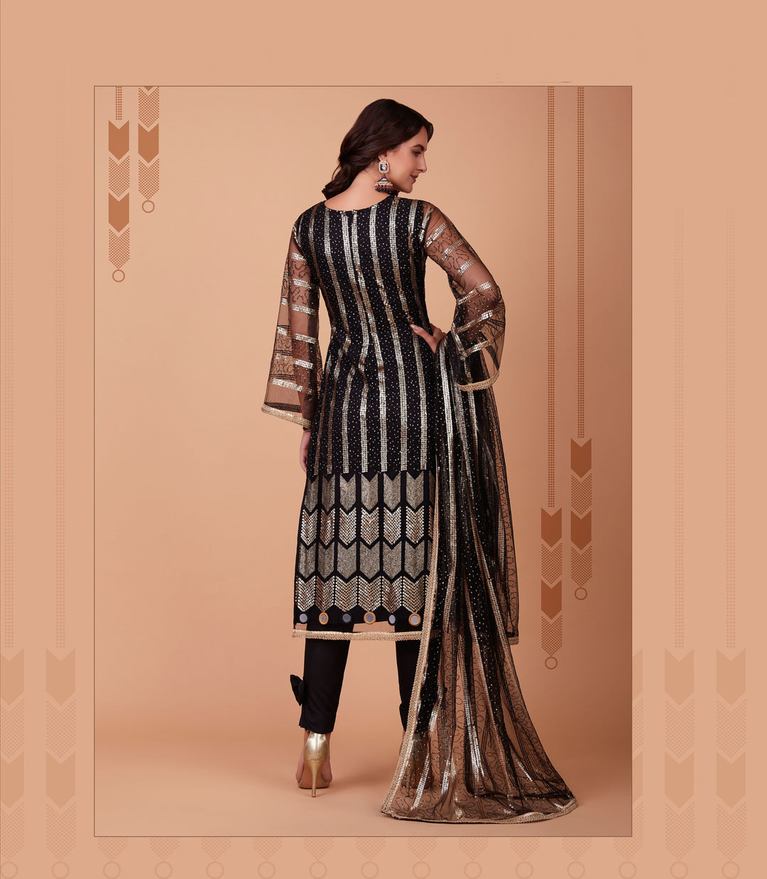 Elegant Embroidered Suit | Tone to Tone Mirror Work with Net Dupatta