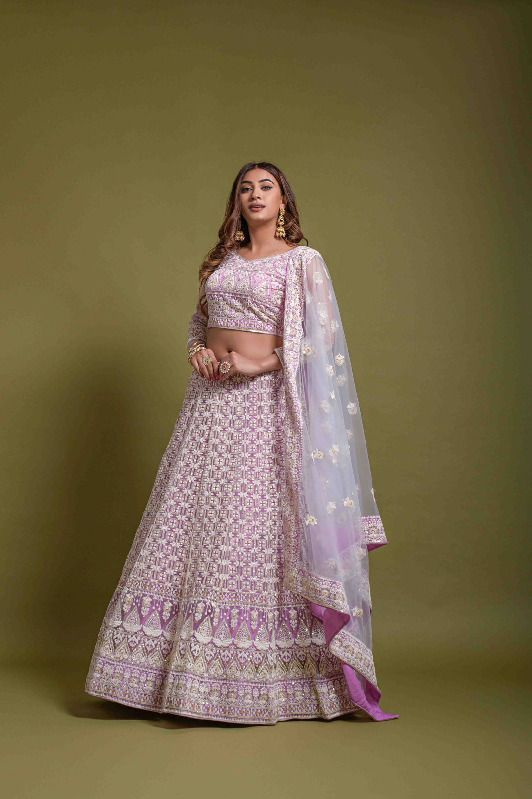 Net Thread-Work & Sequin Embroidered Lehenga | Wedding & Party Wear