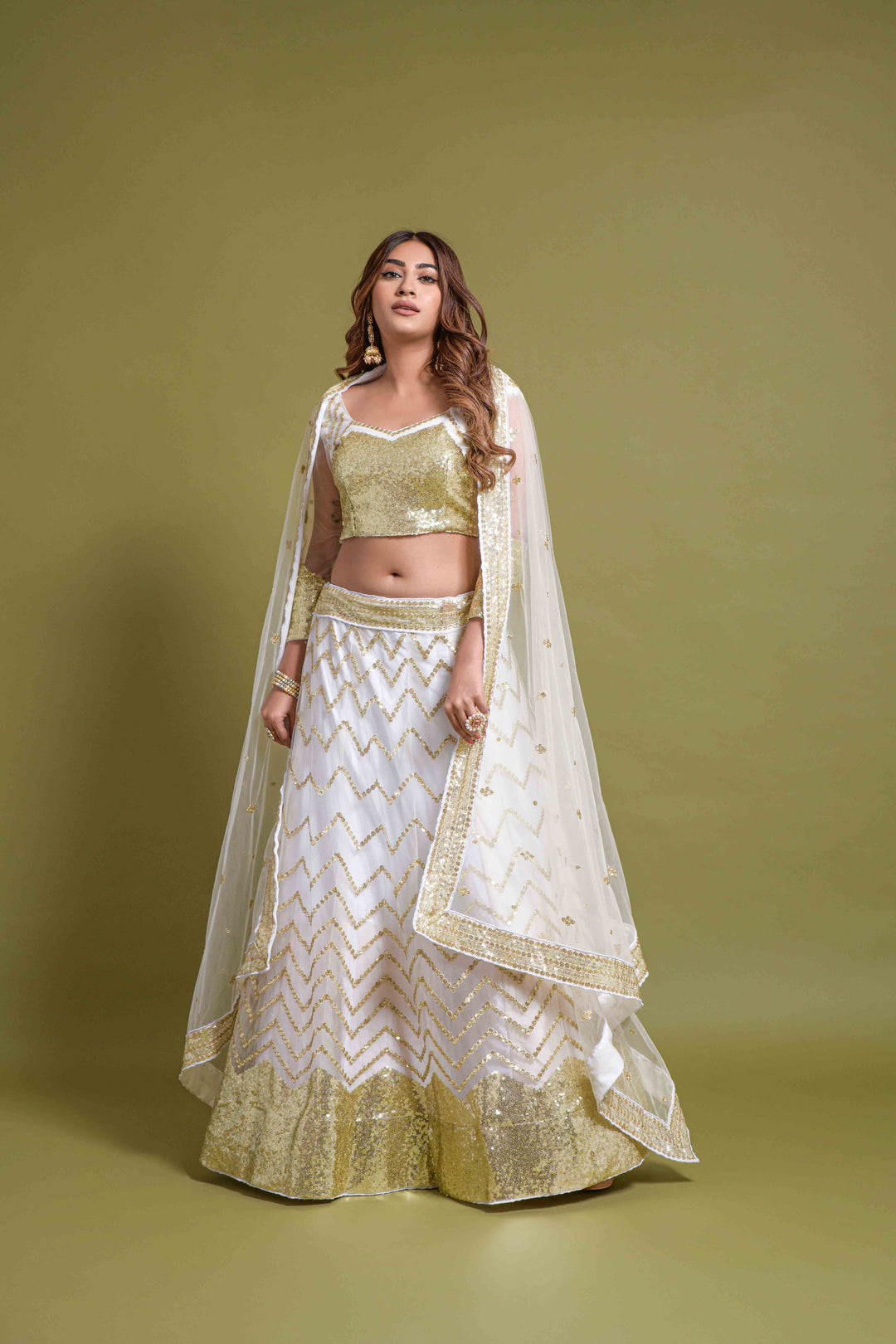 Fancy Net Lehenga with Sequins & Jari Embroidery | Perfect for Weddings & Events