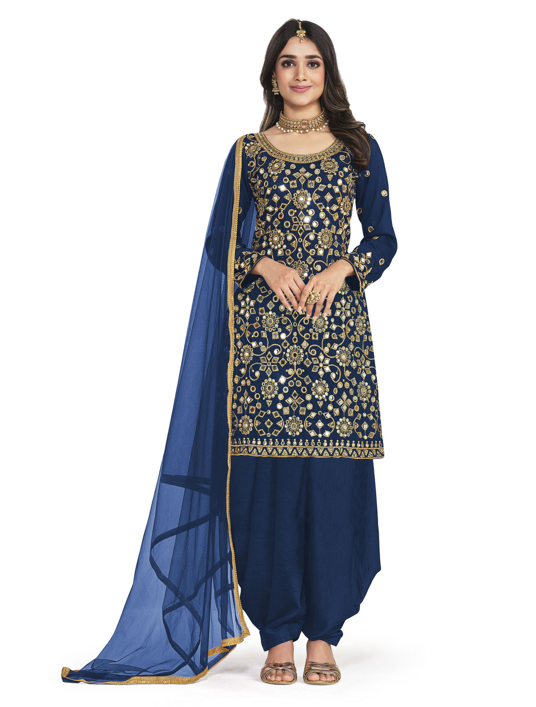 Elegant Patiala Suit | Heavy Mirror Work with Santoon Bottom