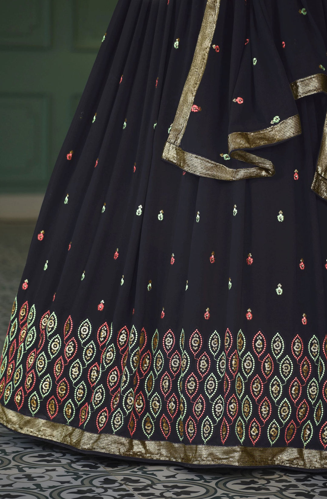 Georgette Lehenga with Thread & Sequence Embroidery | Elegant Wedding Attire