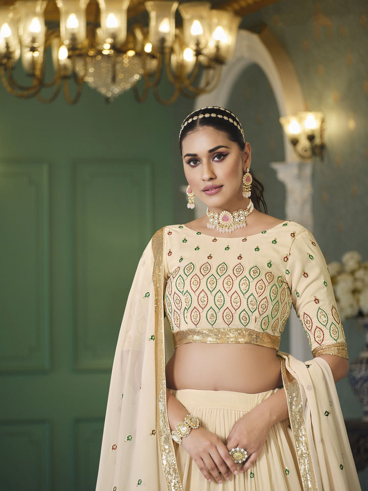 Georgette Lehenga with Thread & Sequence Embroidery | Elegant Wedding Attire