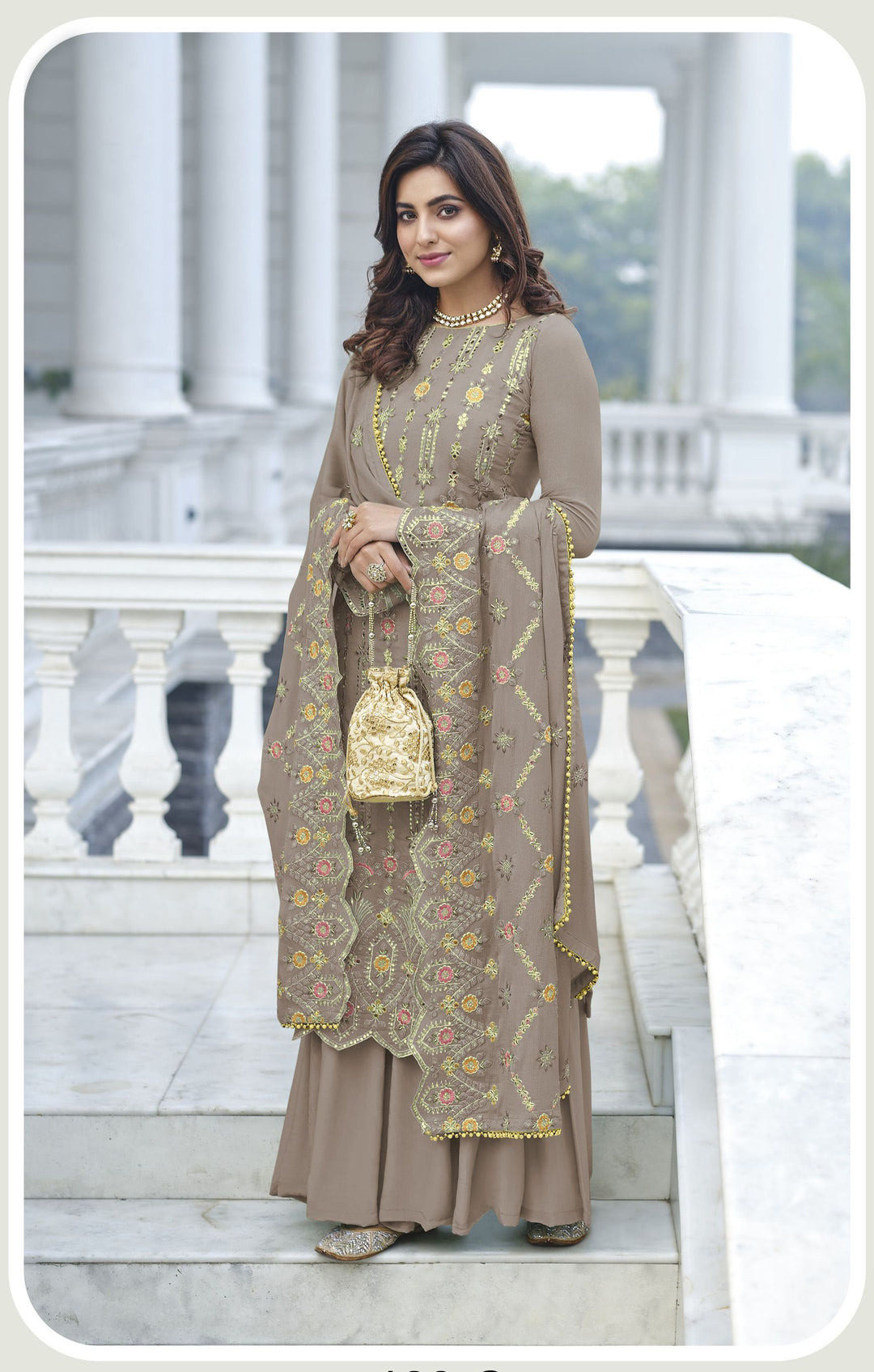 Designer Thread Embroidery Sharara Suit | Faux-Georgette & Santoon