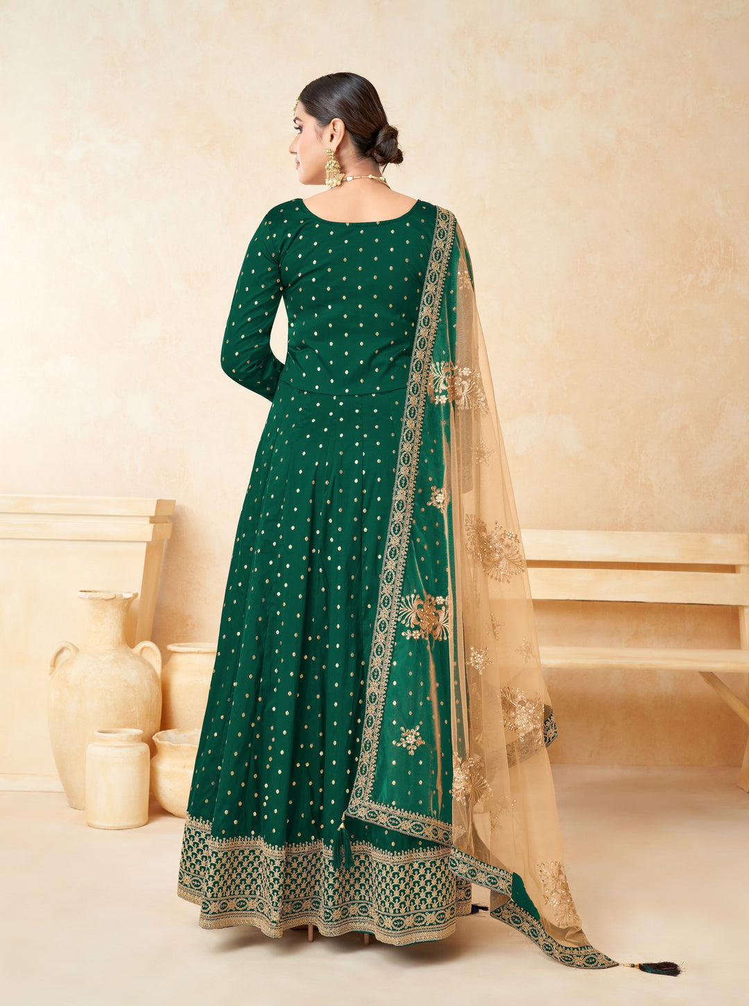 Elegant Anarkali Dress | Tafetta Silk with Wevon Copper Butti & Embroidery