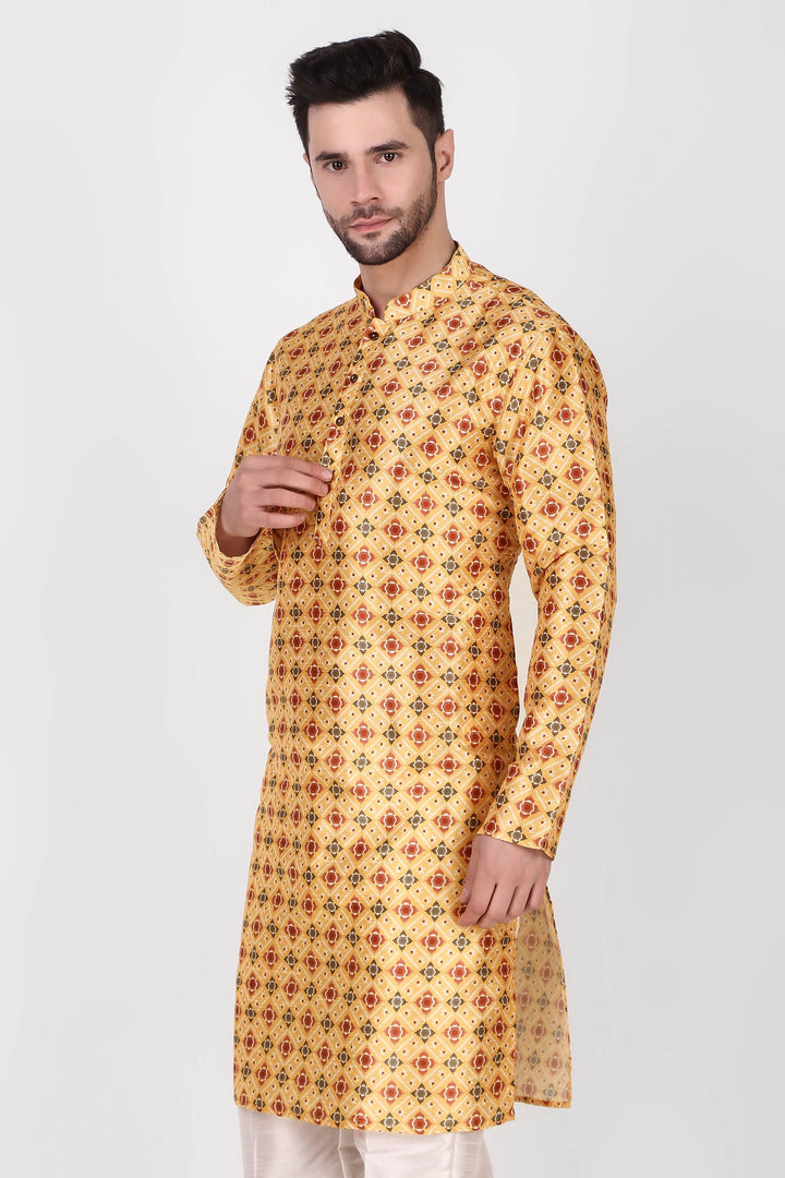 Stylish Art Silk Kurta Pajama Set | Geometric Print for Weddings & Festive