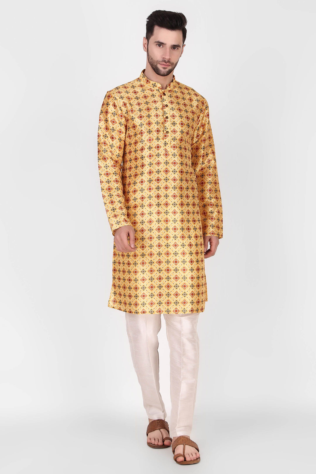 Stylish Art Silk Kurta Pajama Set | Geometric Print for Weddings & Festive