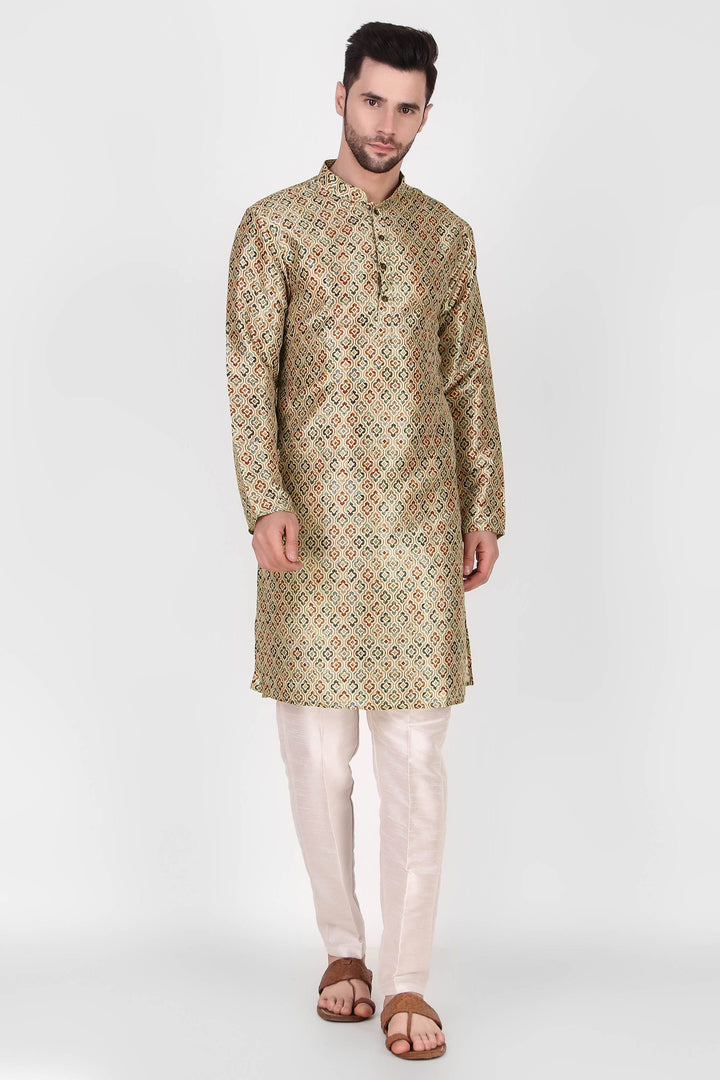 Stylish Art Silk Kurta Pajama Set | Geometric Print for Weddings & Festive