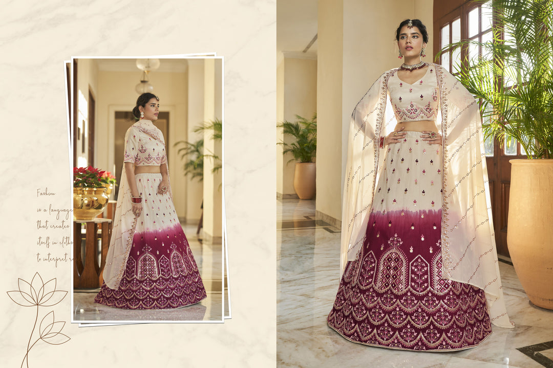 Charming Maroon Art Silk Lehenga with Beige Dupatta | A Captivating Traditional Ensemble