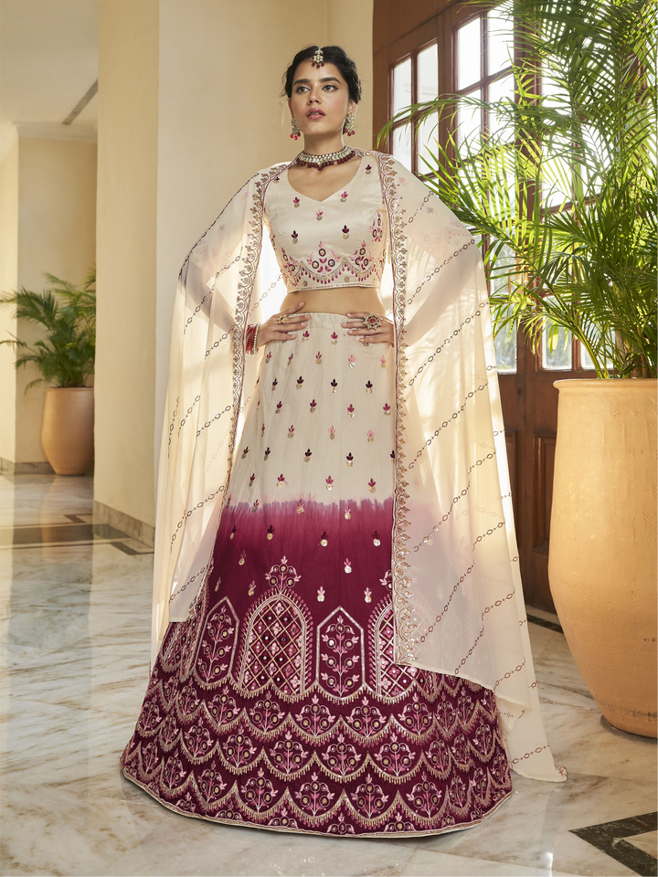 Charming Maroon Art Silk Lehenga with Beige Dupatta | A Captivating Traditional Ensemble