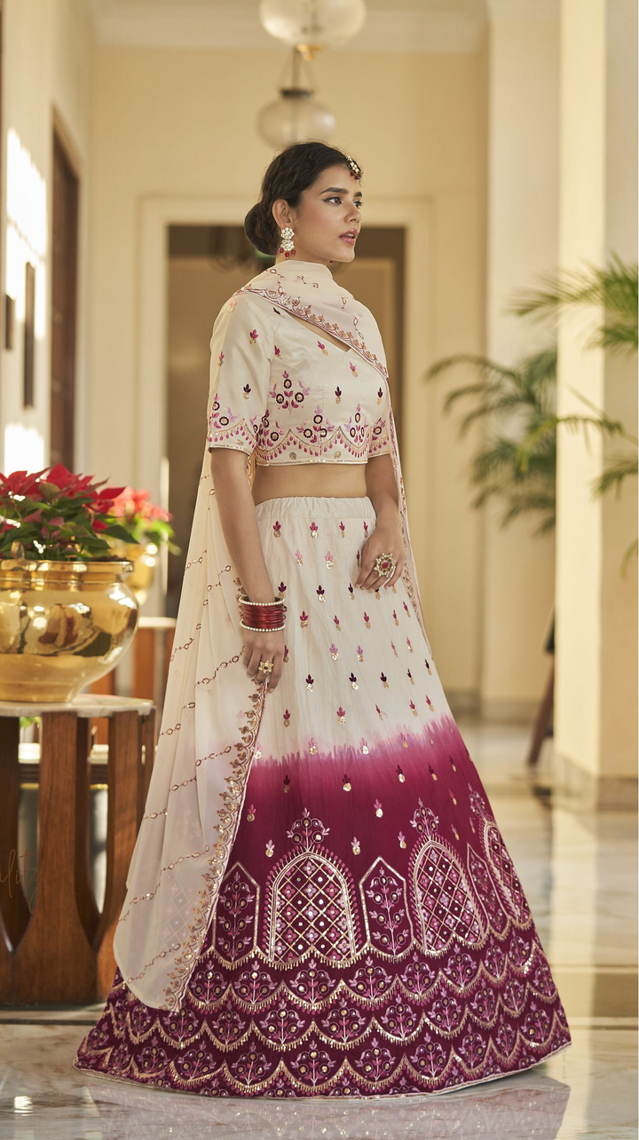 Charming Maroon Art Silk Lehenga with Beige Dupatta | A Captivating Traditional Ensemble