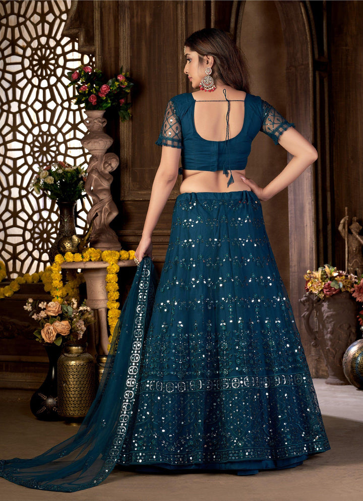 Designer Net Lehenga | Multi-Embroidery & Mirror Work For Wedding Wear