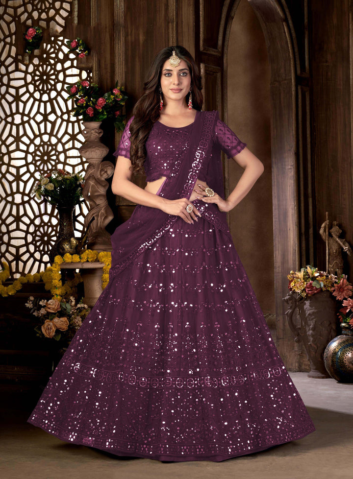 Designer Net Lehenga | Multi-Embroidery & Mirror Work For Wedding Wear