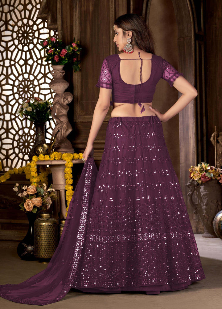 Designer Net Lehenga | Multi-Embroidery & Mirror Work For Wedding Wear