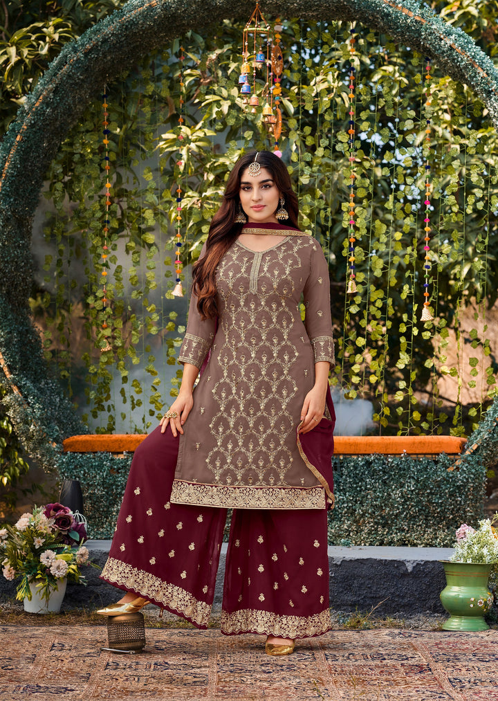 Designer Embroidered Faux-Georgette Palazzo | Elegant Wedding Wear